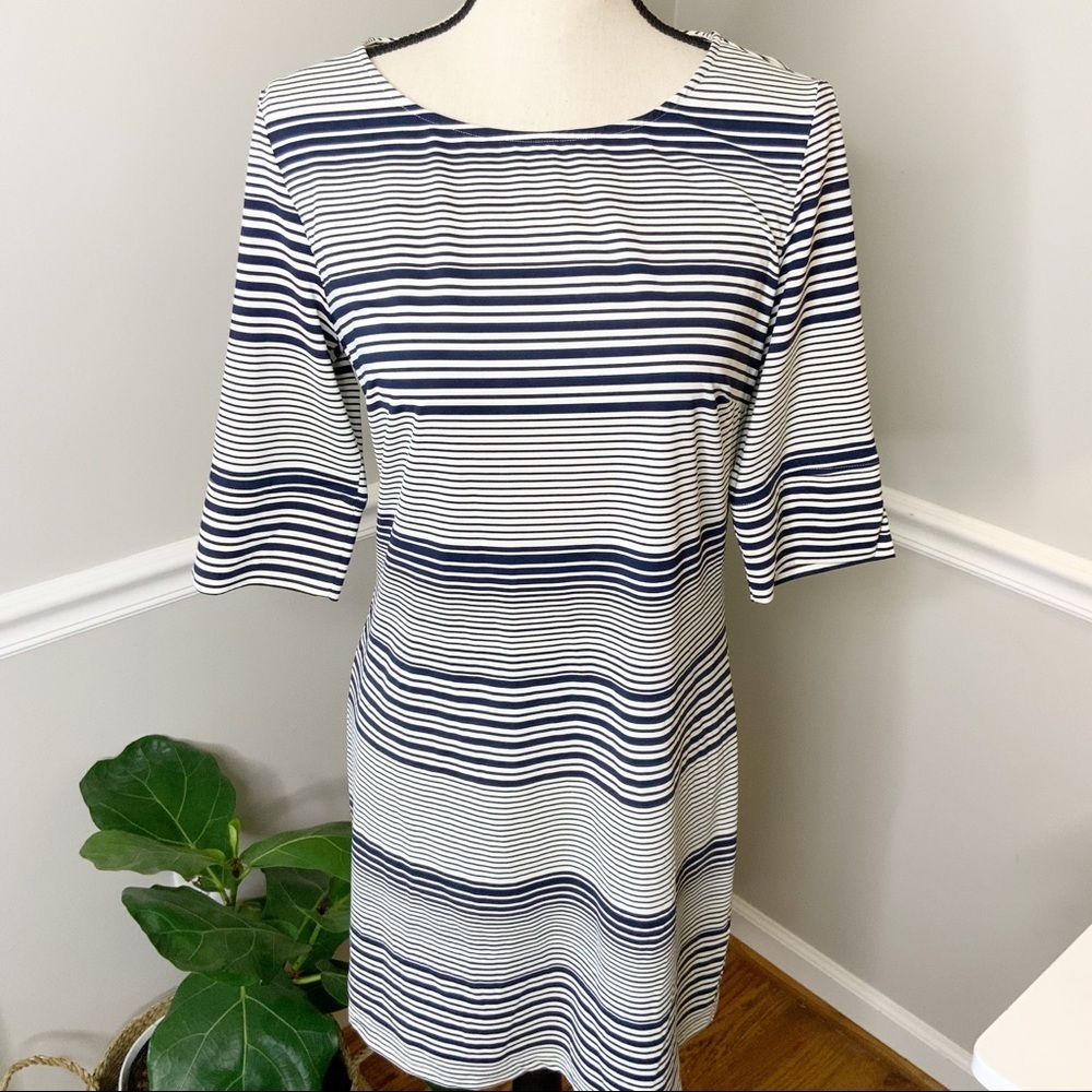 - Ellie Kai 3/4 Sleeve Nylon/Spandex Stripped Dress